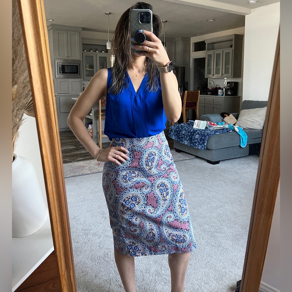 J crew skirt print skirt below the knew